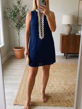 Lilly Pulitzer Jane Shift Dress Size 12 EUC Gold Lace Zip Mandarin Collar